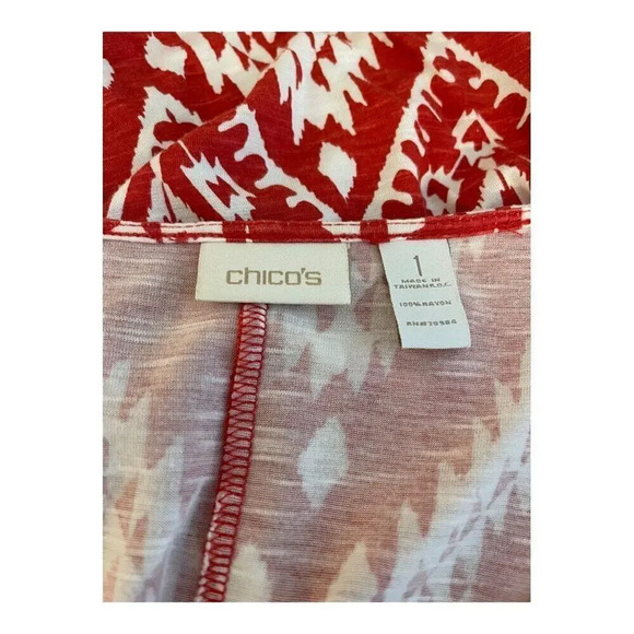 Chico’s Women’s Medium (Size 1) Reddish Orange &‎ White Butterfly Sleeve Top - Picture 4 of 4